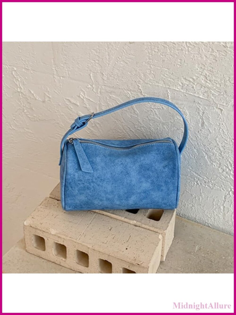 Faux Suede Shoulder Bag Cylinder Handbag Adjustable Strap Minimalist Zipper